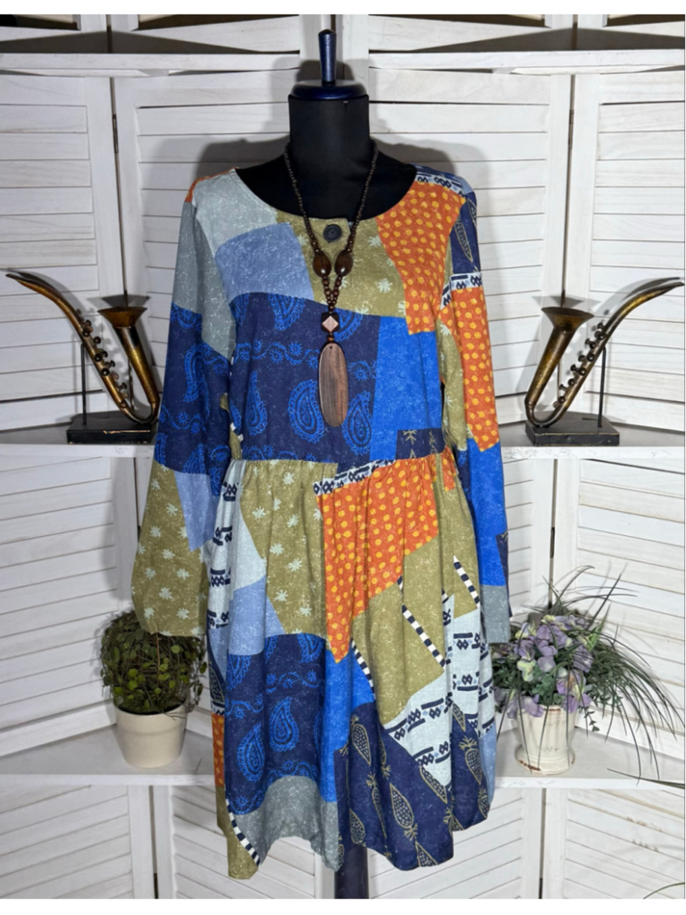 Vintage 90s boho dress patchwork hippie langenlook paisley floral 70s cottage M